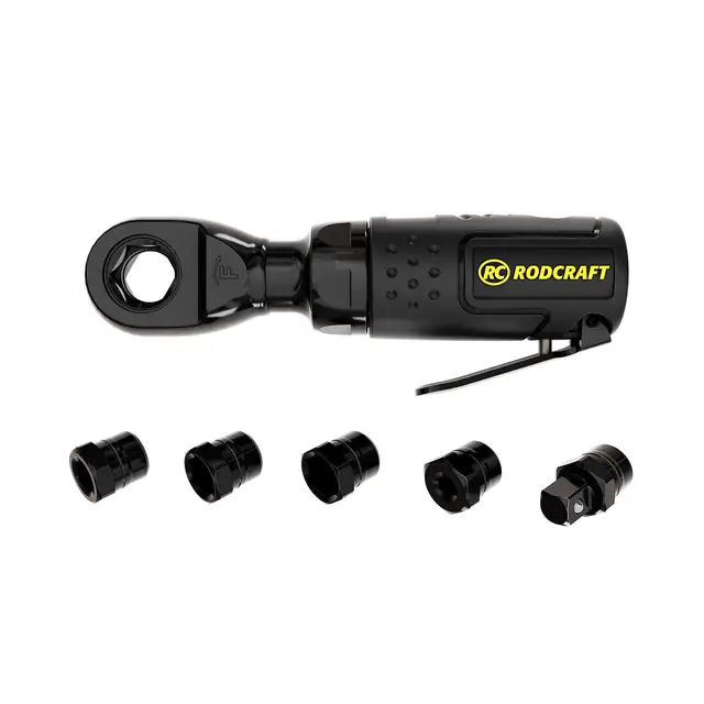 Rodcraft RC3202 Druckluft Mini-Multifunktions-Ratsche - inkl. 5 Wechseleinsätzen (3/8ʺ, 1/4ʺ Bitaufnahme, Innensechskant: 10 mm, 12 mm, 13 mm und 17 mm)
