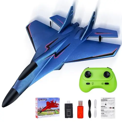 RC Flugzeug 2CH Ferngesteuerter, 2.4Ghz Ferngesteuertes Flugzeug mit LED-Licht und Fernsteuerung, Styroporflieger Spielzeug mit USB Aufladung