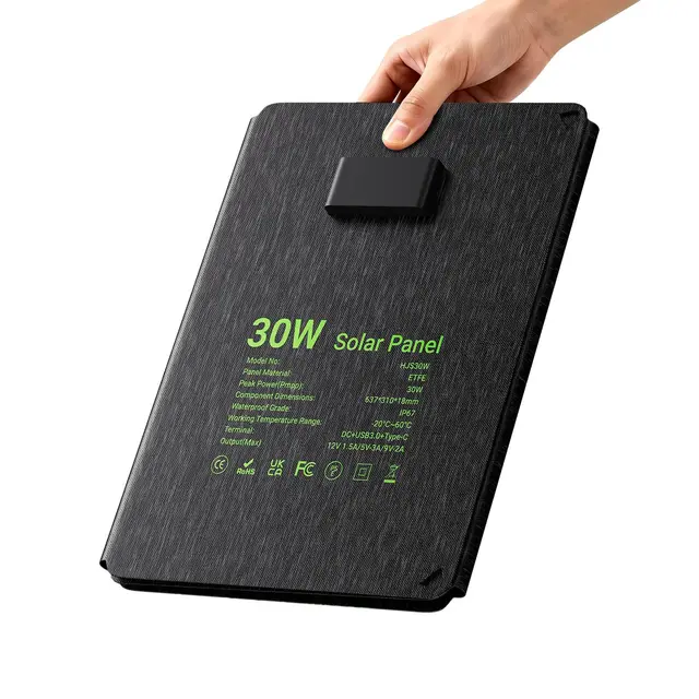 30W Solarpanel Faltbar Solar Panel Handy Solarladegerät für Camping Outdoor, Wasserdicht IP67 Schnellladung mit USB C USB A und DC Ausgängen (30W)