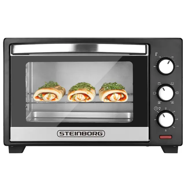 Steinborg® Mini Backofen 25 Liter Miniofen Elektro – Pizzaofen Tischbackofen 3-in-1 mit Ober-/Unterhitze & Umluft Konvektion, 1600 Watt Minibackofen mit 60 Min Timer & Krümelblech