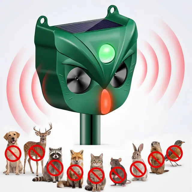 Ultraschall Katzenschreck Solar mit Bewegungssensor, IPX5 Wasserdicht USB-Aufladung, 5 Frequenzbereiche & Rot Blinklicht, Marderschreck & Katzenschreck für Garten, Abwehr von Katzen, Hunde, Vögel