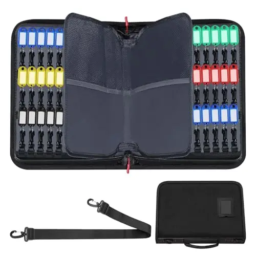 Tragbares Schlüsseltasche, Schlüssel Organizer mit Reißverschluss, Wasserdichter und Feuerfester Schlüsseletui mit 54 Haken und Bunten Schlüsselanhängern, Key Organizer für Büros, Hotels