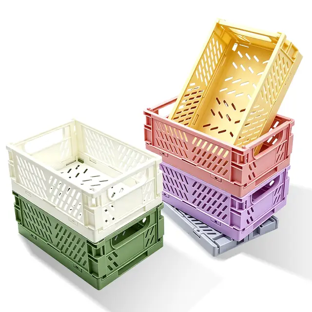 Körbe Aufbewahrung 6 Stücke Klappbox, Klappboxen Faltbar Stabil 15 x 10 x 5,8cm Aufbewahrungskorb, Klappkorb Klein Klappkiste Plastik Klappkisten für Büro, Küche, Bücherregal