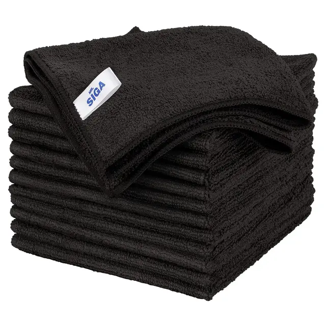 MR.SIGA Mikrofaser-Reinigungstuch, Allzweck-Mikrofasertücher, streifenfreie Reinigungstücher, 12er-Pack, schwarz, Größe 32 x 32 cm (12,6 x 12,6 Zoll)