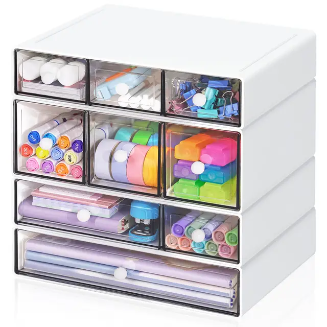 ToyaJeco Desktop-Organizer 9 Schubladen 4 Lagen stapelbar Weiß