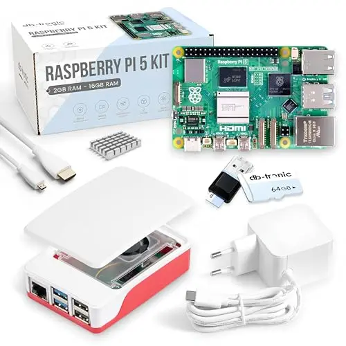 db-tronic Raspberry Pi 5 4GB Starter Set | 64GB Edition | Netzteil 27W | Gehäuse mit Lüfter | 4K Micro HDMI Kabel | Ideal für Smart Home, Retro Gaming & Home Assistant