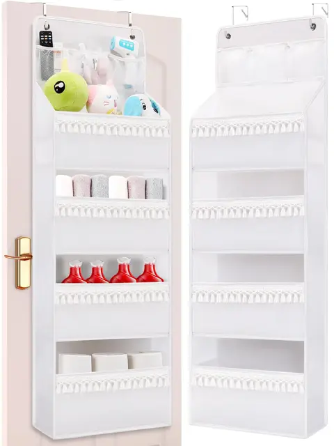 Über der Tür Organizer – Boho-Kinderzimmer-Hänge-Organizer mit Quasten – Aufbewahrung hinter der Tür für Schlafzimmer, Badezimmer, Schrank, Schlafsaal, Speisekammer, Babywindeln, Spielzeug (White)