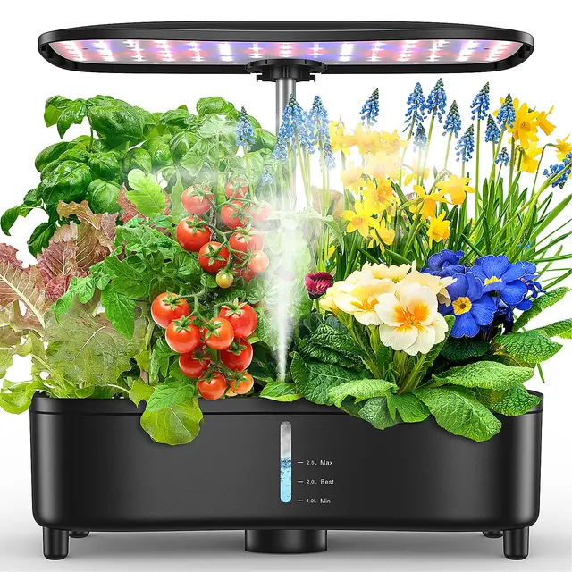 Hydroponic System 15 Pods, Smartes Indoor Garten System mit Aeroponik-Technologie für 3x schnelleres Wachstum, Inkl. Vollspektrum-LED, Hydroponisches Anzuchtset für Küche, Balkon, Kräuter & Salat