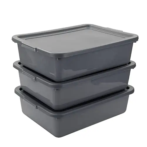 Begale Kommerzielle Busbox, Kunststoff, mit Deckel, 13 l, Grau, 3er-Pack