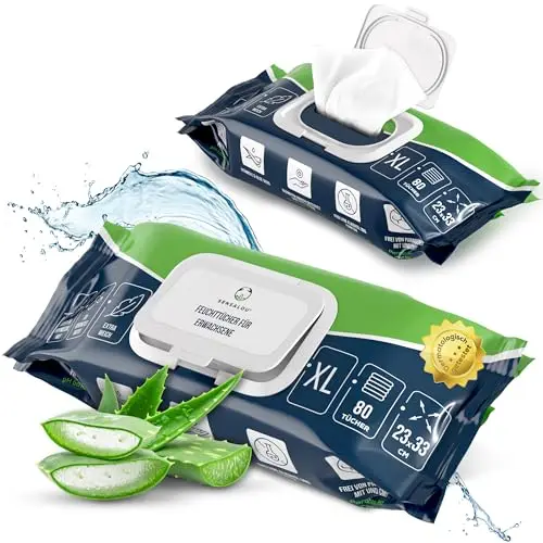Sensalou Feuchttücher Für Erwachsene XXL 80 Stück – Extra Große 23x33 cm Reinigungstücher Mit Aloe Vera & Vitamin E – Sanft, Hautfreundlich, Reißfest & pH-neutral – Ohne Alkohol & Parfüm