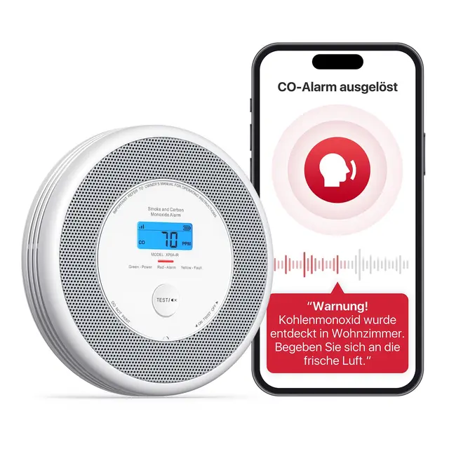 X-Sense XP0A-iR Rauch und CO Melder mit Sprachalarm und Standortansage, WLAN Kombinierter Rauch- und Kohlenmonoxidmelder für 17 festlegbare Räume,kompatibel mit der X-Sense Home Security-App, 1 Stück