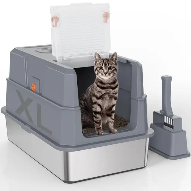 szee xl edelstahl katzenklo klappdeckel