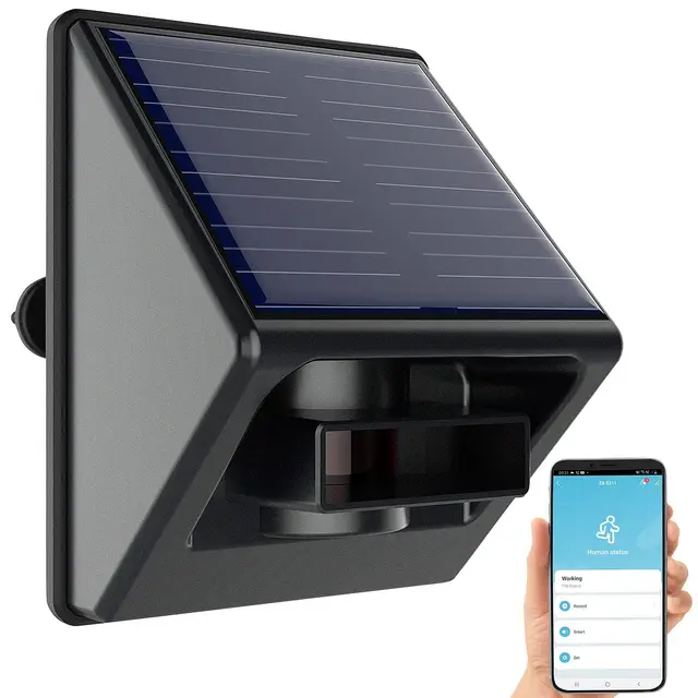 Luminea Home Control Bewegungsmelder Elesion: ZigBee-kompatibler Outdoor-PIR-Sensor mit Solarpanel, App, IP55 (ZigBee Bewegungsmelder Outdoor, außen, Alarm)