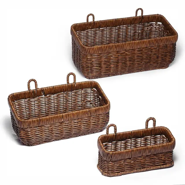 3 Stück Handgefertigter Aufbewahrungskorb,Hängender Regalkorb Geflochten Mit Haken,Pflanzen Aufbewahrungsboxen,Zwiebel Und Kartoffel Behälter,Küche Und Arbeitsplatten Organisation(Braun-Set)