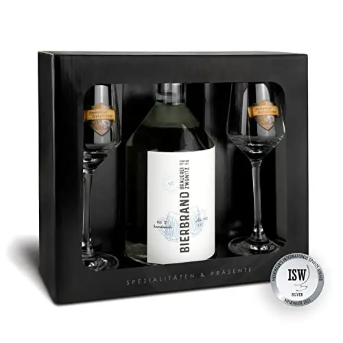 Brauerei Zwönitz Bierbrand Geschenkset/Alkohol Geschenkset aus Bierbrand 0,5l und zwei passenden Gläsern/Originelles Biergeschenk