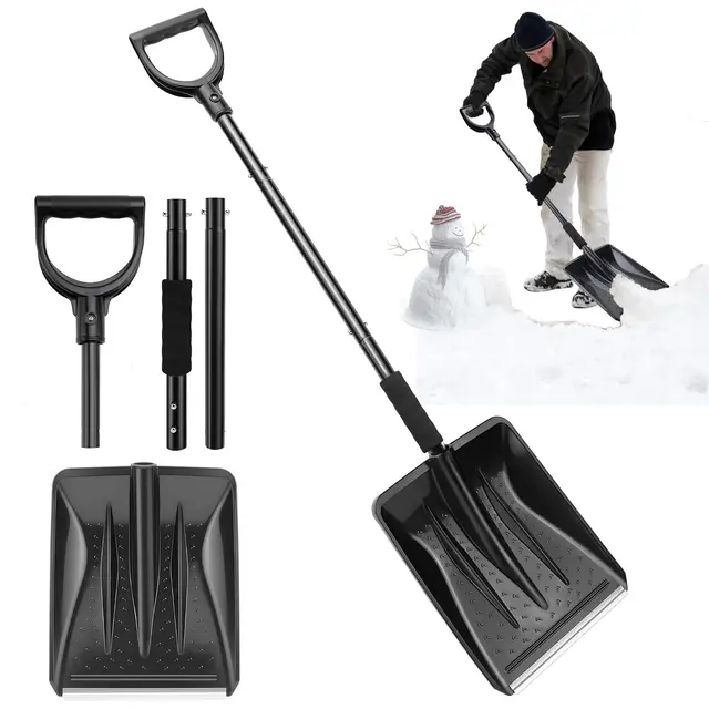 Schneeschaufel Kunststoff Schneeschieber mit Metall-Stiel, Schneeschüppe mit 4-teiligem, Abnehmbarem Design, Schnee Schieber Leicht, für Auto, Gehweg und Terrasse