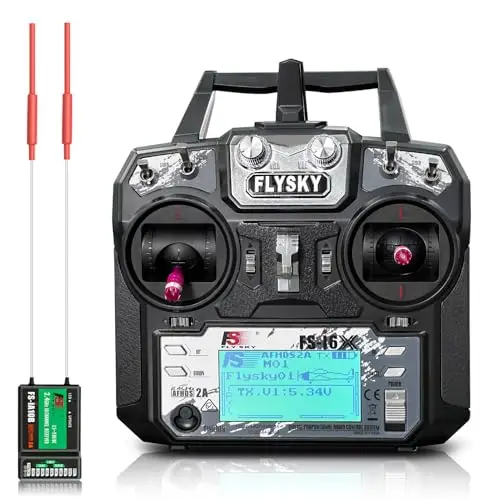 Flysky FS-i6X 10-Kanal-Sender mit FS-iA10B-Empfänger, 2,4-GHz-RC-Steuerung für RC-Cars, Boote, Flugzeuge, Hubschrauber, Drohnen, Roboter und Baufahrzeuge (Modus 2)
