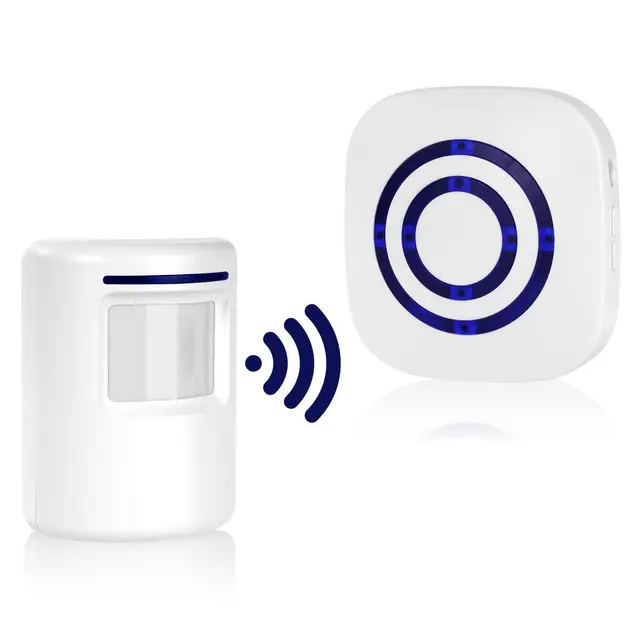 AXFEE Durchgangsalarm, Beweungsklingel Set mit 1 Elektronischem Plug-in-Empfänger&1 PIR-Bewegungssensor-Detektor, Drahtlose Bewegungssensor mit 38 Klingeltönen, 3 Lautstärkestufen&Blau LED Anzeige