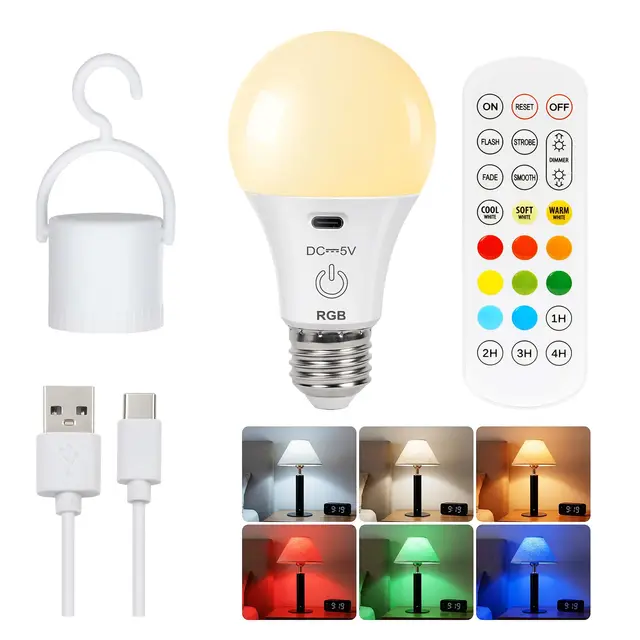 FRIDEKO HOME Akku-Lampe E27 RGB 2600mAh mit Fernbedienung