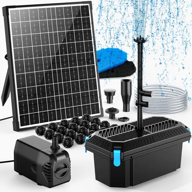 POPOSOAP 20W Teichfilter Solar mit Springbrunnenpumpe, Komplettes Teichfiltrations- und Solarbrunnen-Set für kleine Gartenteiche, Aquarien und Wasserspiele