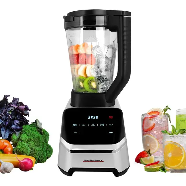 GASTROBACK Standmixer Hochleistungsmixer 2000 Watt - 2L Tritanbehälter, 40.000 UPM, 7 Programme (Suppenkocher, Smoothie, Eiswürfel) - Profi Mixer Smoothie Maker, Food Processor und Blender in einem