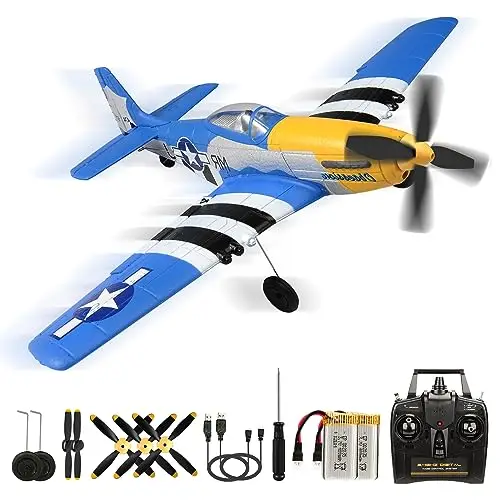 Fremego P51D Mustang RC Flugzeug, 2,4Ghz 4-Kanal Ferngesteuertes Flugzeug RTF Aerobatics Flugzeugs Spielzeug für Anfänger, Kinder und Erwachsene