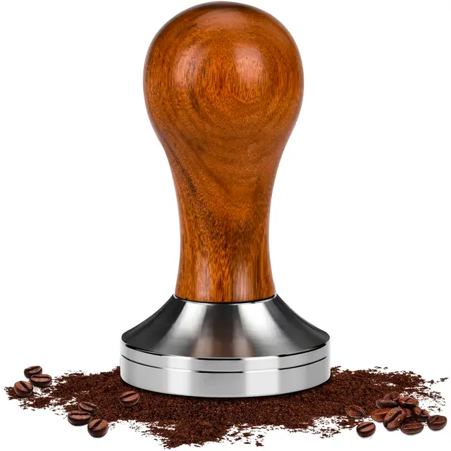 51mm Kaffee Tamper, Kaffee Tamper aus Edelstahl 304, Espresso Stampfer mit Walnussholz Griff, für Siebträger, Barista Tamper Cafés und Kaffeeliebhaber