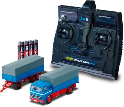 Carson 1:87 MB 1620 Plane mit Anhänger 100% RTR blau - Fahrfertiges Modell, RC Auto, H0 Auto,RC Modell,Diorama Fahrzeug, Ferngesteuerter LKW, Remote Controled Truck