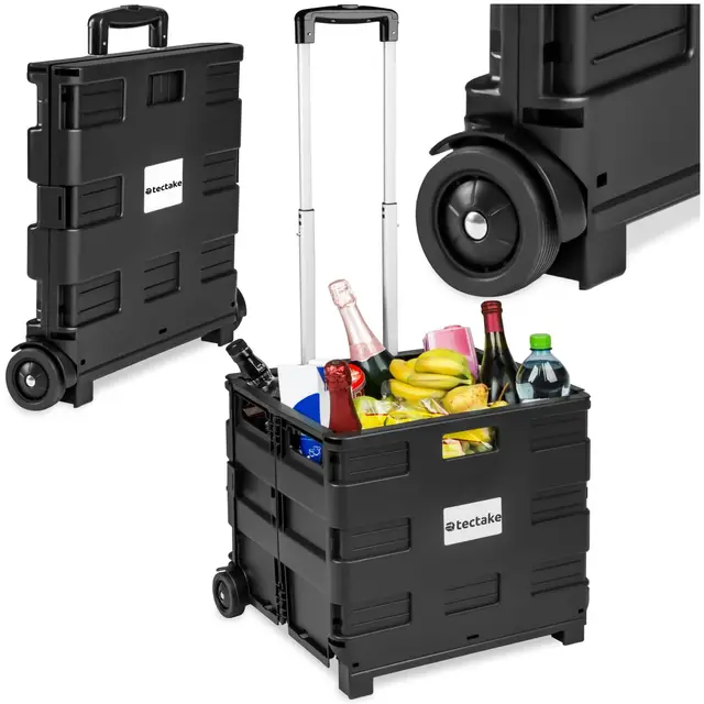 tectake® Einkaufswagen, Trolley Einkaufstrolley klappbar bis 35 kg, Handwagen Einkaufskorb mit Rollen, Einkaufswagen klappbar, Shopping Cart, Grocery Trolle, Einkaufskorb - schwarz
