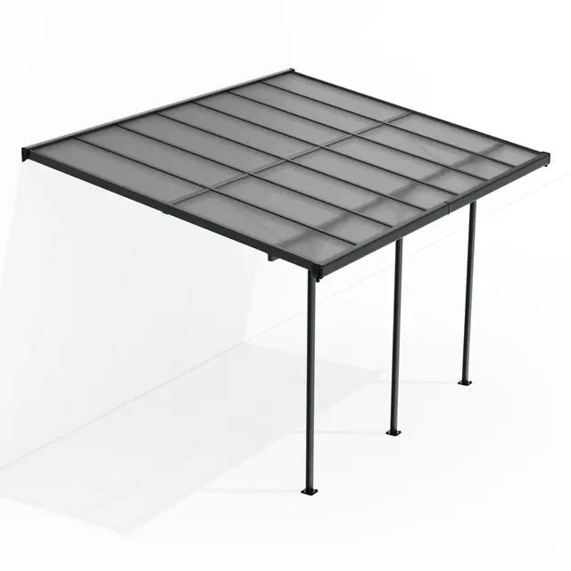 Juskys® Terrassenüberdachung Borneo 4x3 m — Sonnenschutz aus Aluminium mit transparenten Doppelstegplatten — Terrassendach zur Wandmontage in Anthrazit