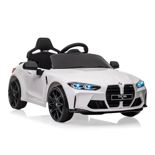 Kinder Elektroauto 12V - Offiziell Lizenziertes BMW Kinderauto, Mit Eltern-Fernbedienung, Notbremse & Soft-Start, MP3-Player, LED-Scheinwerfer, Musik, Hupe - Für Kinder Ab 3 Jahren, Weiß