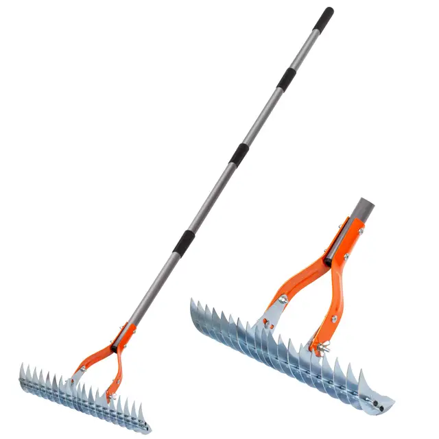 Walensee Vertikutierrechen mit Verstellbarem Stiel, Robuster Rasenrechen aus Stahl zum Entfernen von Moos, Filz, Unkraut & Trockengras, Gartenrechen für Rasenpflege & Lawn Care