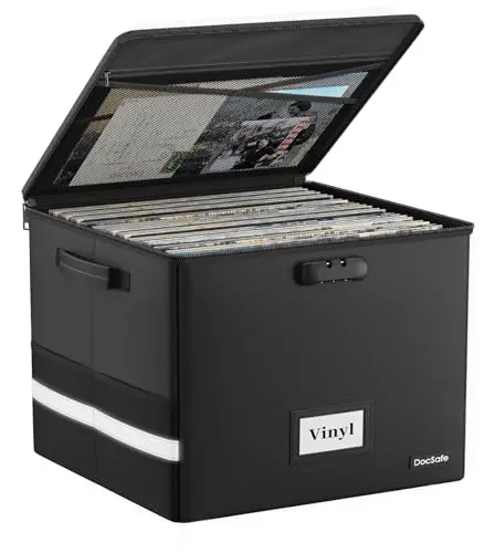 DocSafe Feuerfeste Schallplatten-Aufbewahrungsbox für 150 Platten mit Schloss