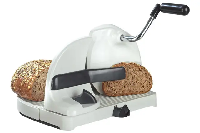 WENKO Brotschneidemaschine, Scheibendicke stufenlos wählbar, Gerade Schnittfläche, Standsicher, Edelstahlmesser, 31 x 20 x 29 cm