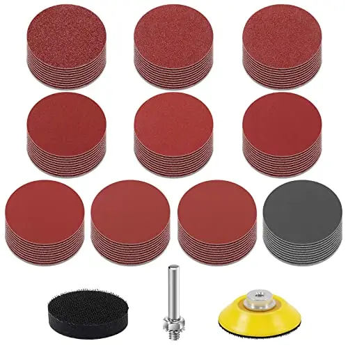 KONGMING 100 Stück Schleifpapier Klett 50mm 2 Zoll Körnung 80 120 180 240 320 400 600 1000 2000 3000 Schleifscheiben Pad Kit Polierpad Adapter