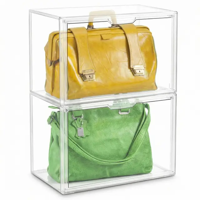 QWORK® 2 Stück aufbewahrungsbox transparent, handtaschen aufbewahrung, aufbewahrungsboxen stapelbar, für Handtasche, Schuhe, Spielzeug, Umhängetasche, 36 x 22 x 27 cm