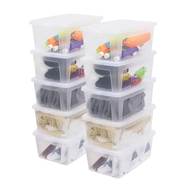 Iris Ohyama Vielseitige Aufbewahrungsboxen, 11L, 10er-Set, Transparent, Deckel leicht schließbar, Stapelbar, Plastik, Für Schrank, Regale, Klassenzimmer, Organisation, Kunstbedarf, Schuhe, MCB-11