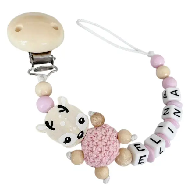 glücksperle schnullerband reh rosa