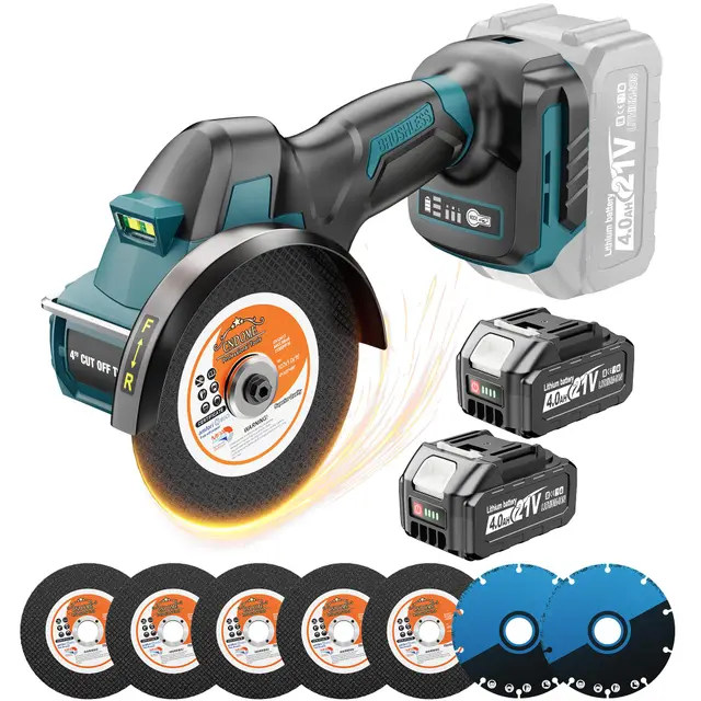 YEARTOP Mini Akku Handkreissäge 40mm Schnitttiefe Kompatibel mit Makita 18V | Säge für Holz Metall PVC, 4 Zoll Akku kreissäge mit 2 X 4000mAh Akku, 850W Bürstenlos 18000RPM 3-Gänge LED-Arbeitslicht