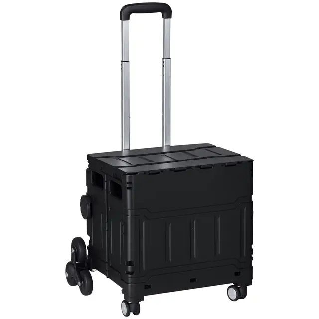 HOMCOM Einkaufstrolley klappbar Treppensteiger mit Rollen Deckel Teleskopgriff Einkaufswagen Trolley bis 80 kg 51L Einkaufskorb aus Aluminium Shopping Cart für Einkauf Camping 52 x 48 x 100 cm Schwarz