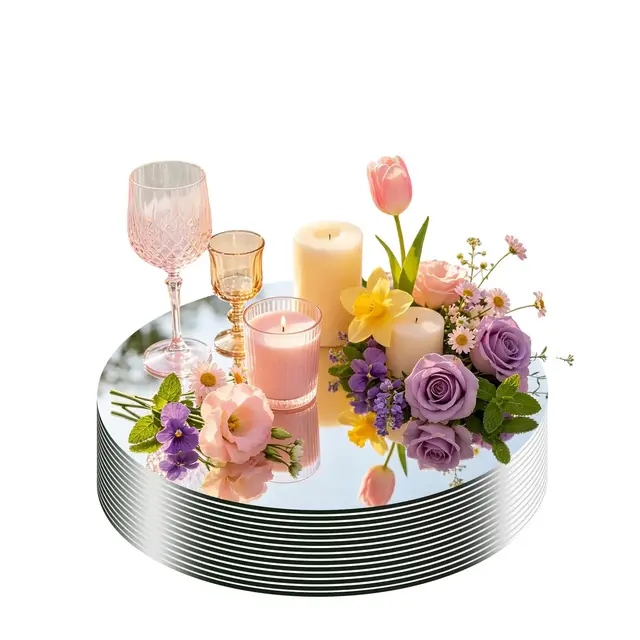 10 Pack Runde Spiegel Zentralstücke für Tisch Dekorationen, 8 "Acryl Kreis Spiegel Tray Kerze Platte Zentralstück für Hochzeit Tisch Dekorationen Wanddekoration (Runde, 8 Zoll)