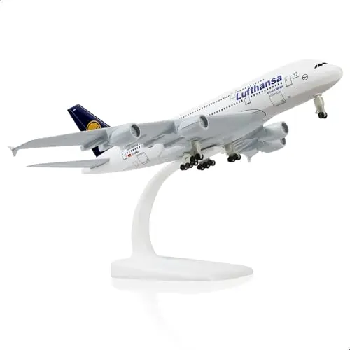 1/300 Metallflugzeugmodell für Lufthansa A380 mit Ständer (7.5 Zoll), geeignet für Luftfahrtbegeisterte als Geschenk oder Ausstellungsdekoration