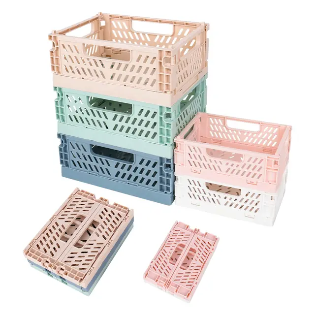 Klappbox Plastik Klappkorb 5Stück, klappbox klein(20.5*15*9cm) mini klappkiste(15.5*10*6cm) Tragbar Aufbewahrunskisten Bunt Faltbare Aufbewahrungskiste für Küche, Bad, Büro, Schlafzimmer