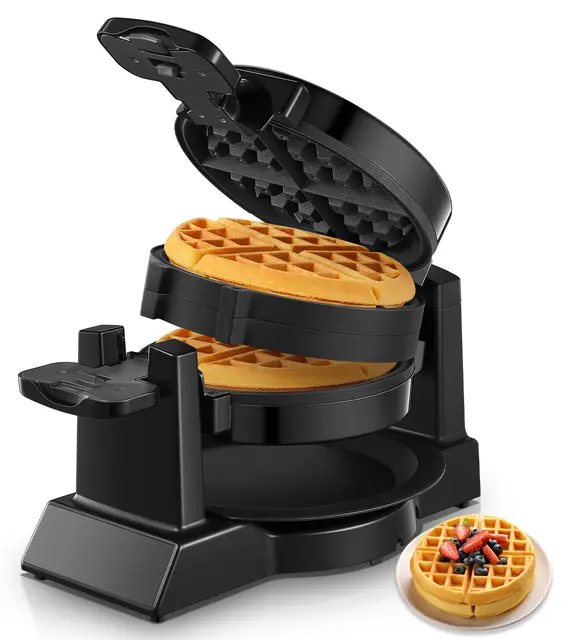 Waffeleisen 1400W Doppeltes Belgisches Waffeleisen 180° Drehung, 8 Scheiben in 3 Min., Antihaft-Platten, Anti-Verbrennungsschutz, Abnehmbare Auffangschale Einfach zu Reinigen, Waffle Maker