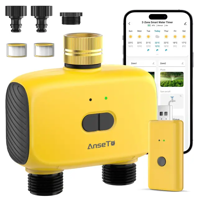 WLAN Bewässerungscomputer mit 2 Ausgängen Programmierbare für Garten,Rasen,Automatische Zeitgesteuerte Bewässerung Smart Bewässerungssystem mit WiFi-Hub-Fernbedienung,Regenverzögerung