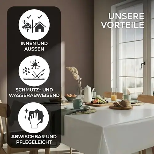 Wachstuchtischdecke Tischdecke Wachstuch abwischbar, Uni Einfarbig 140x100 cm (Rechteckig) Weiß