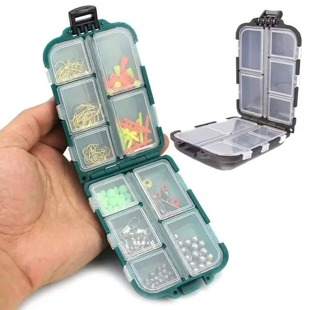 4 Stück Wasserdicht Tackle Box Angelbox Haken Köder Aufbewahrungsbox Kunststoff Angelkasten Köderbox Angeln Tackle Box Angeln Köderbehälter Für Angelzubehör, 10 Fächer, Schwarz, Grün, tragbar