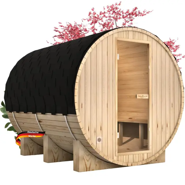 DELUKE Fasssauna Outdoor mit Elektroofen PIET für 6 Personen