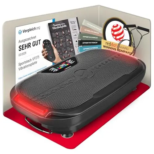 Sportstech VP275 3D Vibrationsplatte für Zuhause mit App-Steuerung, Rüttelplatte für Frauen & Männer, Lymphdrainage, Fettverbrennung & Muskelaufbau, Ganzkörpertraining, LED, Power Ropes, 99 Stufen