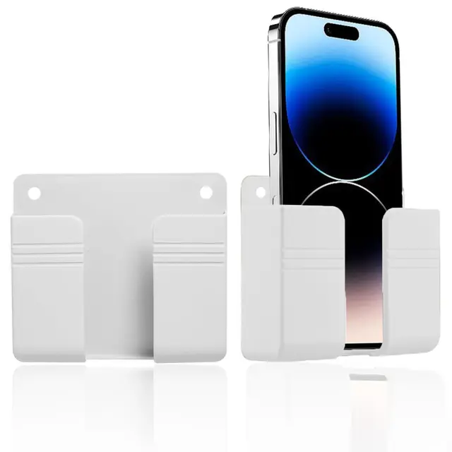 2 Stück Wandhalterung, Handyhalterung, selbstklebende Handy-Ladegerät-Halter, Handy-Kleber, Nachttischregal, Wandhalterung, Ständer für Ladegerät, TV-Fernbedienung, Aufbewahrungsbox, universell (weiß)